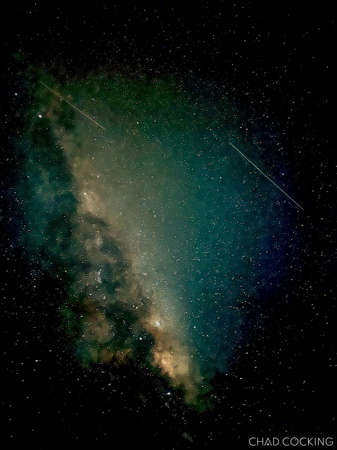 Milky Way and shooting stars captured above the Timbavati, with deep colour and contrast.
